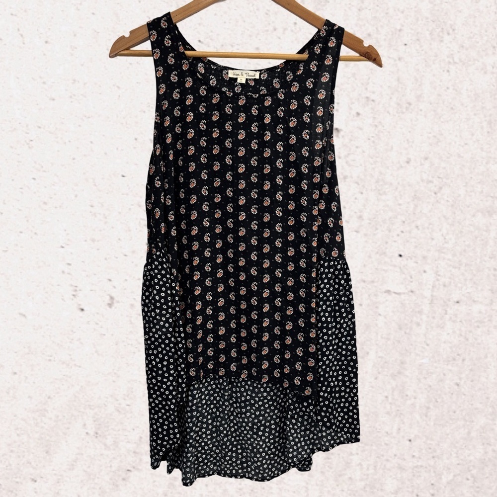 Hem & Thread Black Asymmetrical Scoop Neck Tank Top